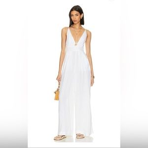 Free people white linen jumpsuit